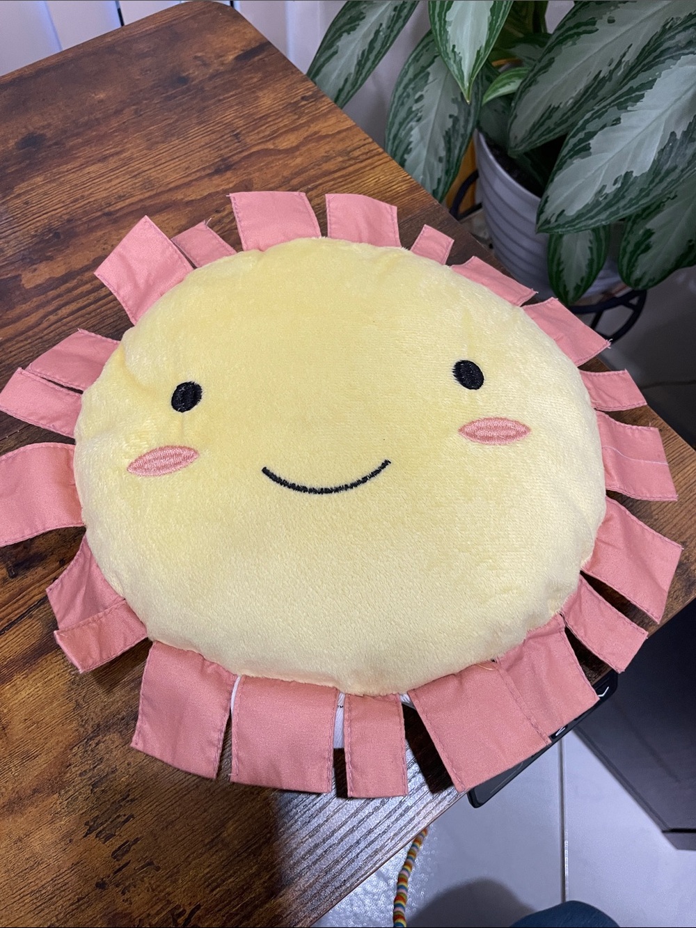 Plush Sunny Face Pillow Toy - Yellow and Pink